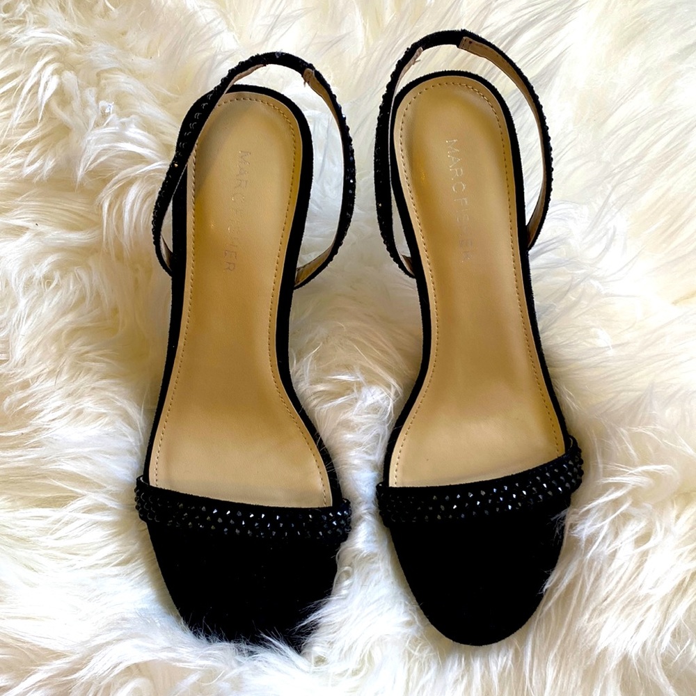Marc Fisher Black Rhinestone Sling-back Heels